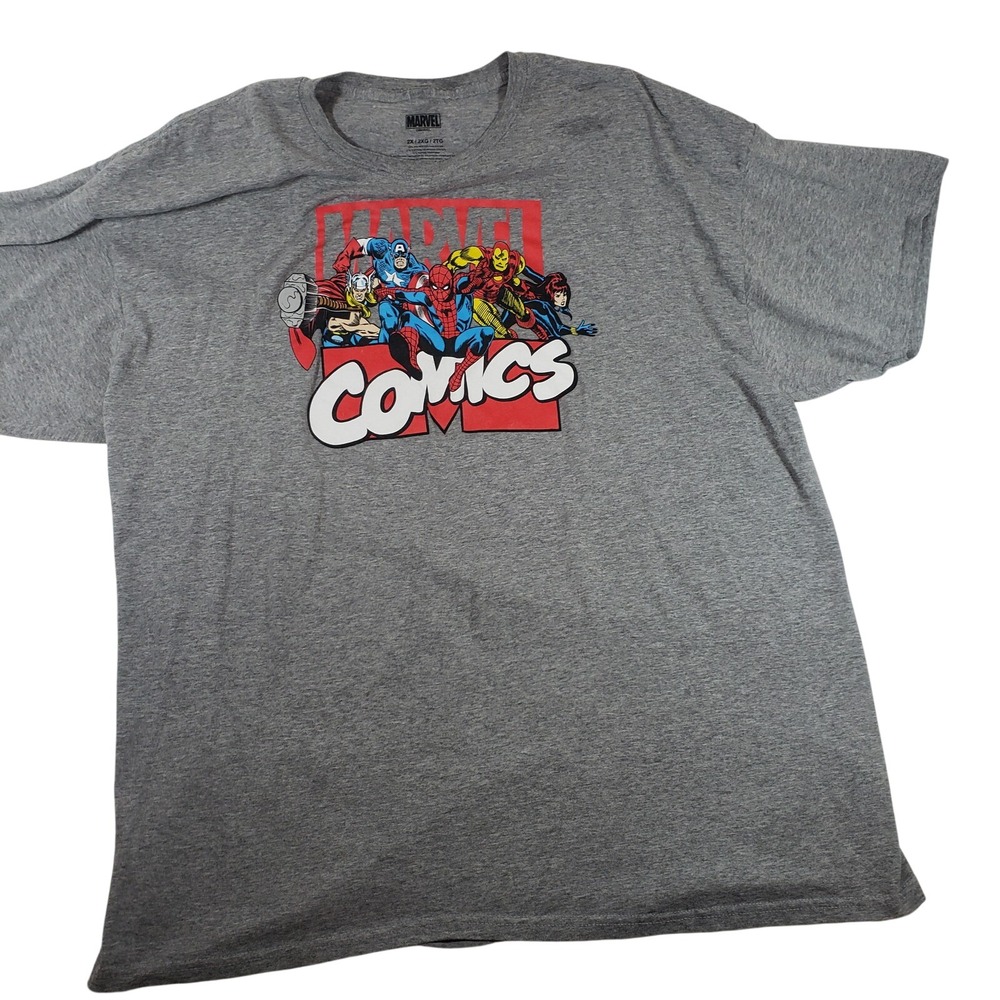 Marvel Comics Avengers Graphic T-Shirt Mens 2XL Heather Gray Spider-Man Iron Man